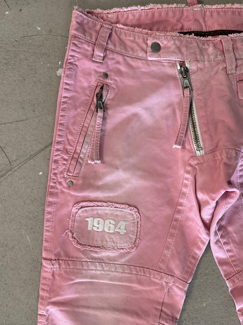 DSQUARED2 - ARCHIVE S/S 2004 HOLY GRAIL 46 PINK DIGGIDDY BIKER JEANS TROUSERS