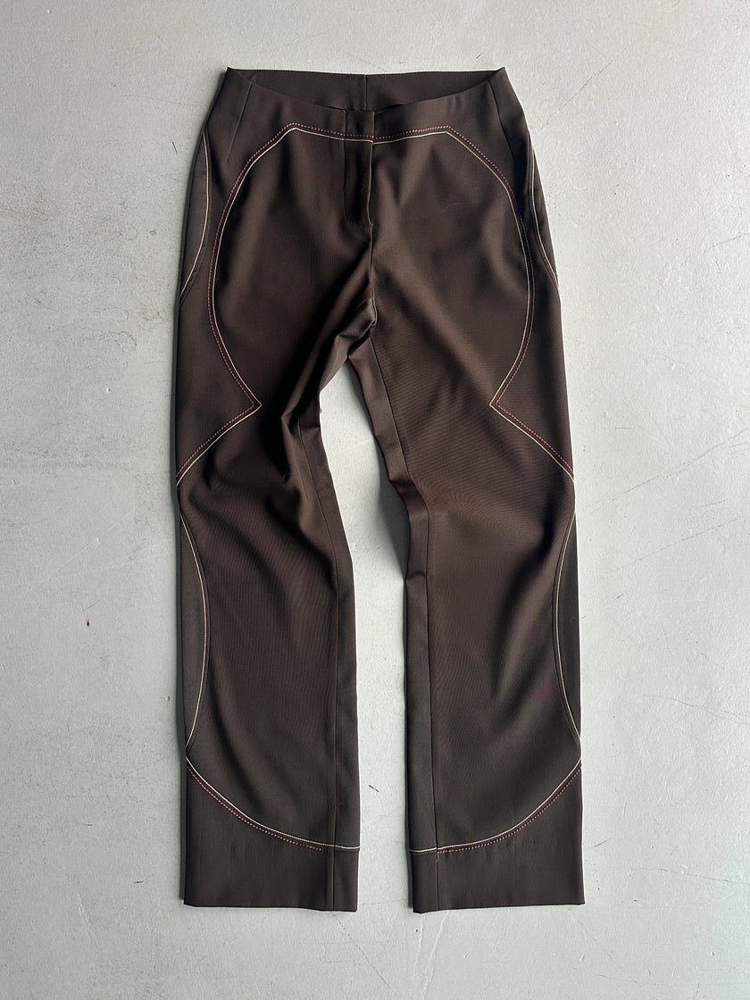 GIANFRANCO FERRÉ - 1990s SAMPLE EMBROIDERED TROUSERS WITH FLARED HEMS