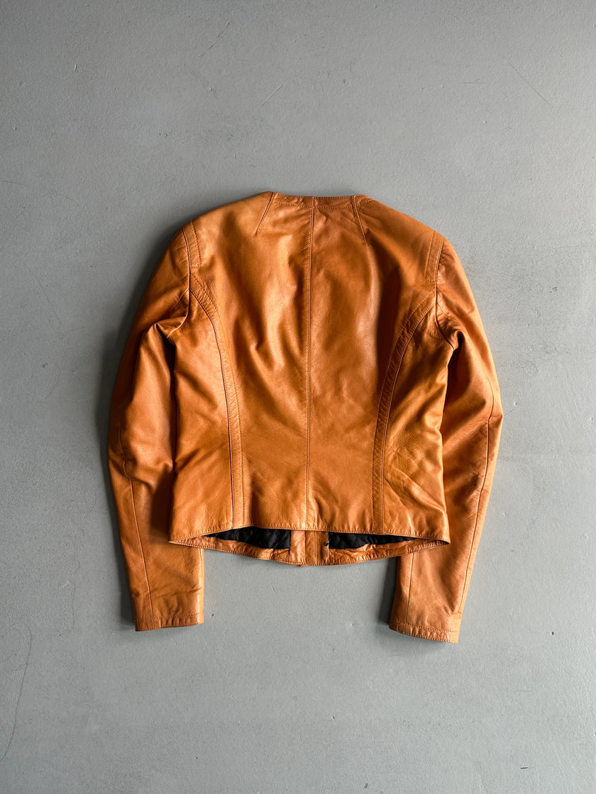 DIRK BIKKEMBERGS - 1990s LEATHER JACKET WITH OVERSIZED ZIP PULL DETAIL