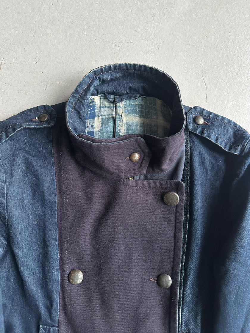 MARITHÉ + FRANÇOIS GIRBAUD - F/W 2003 DOUBLE BREASTED DENIM JACKET WITH WOOL PANEL