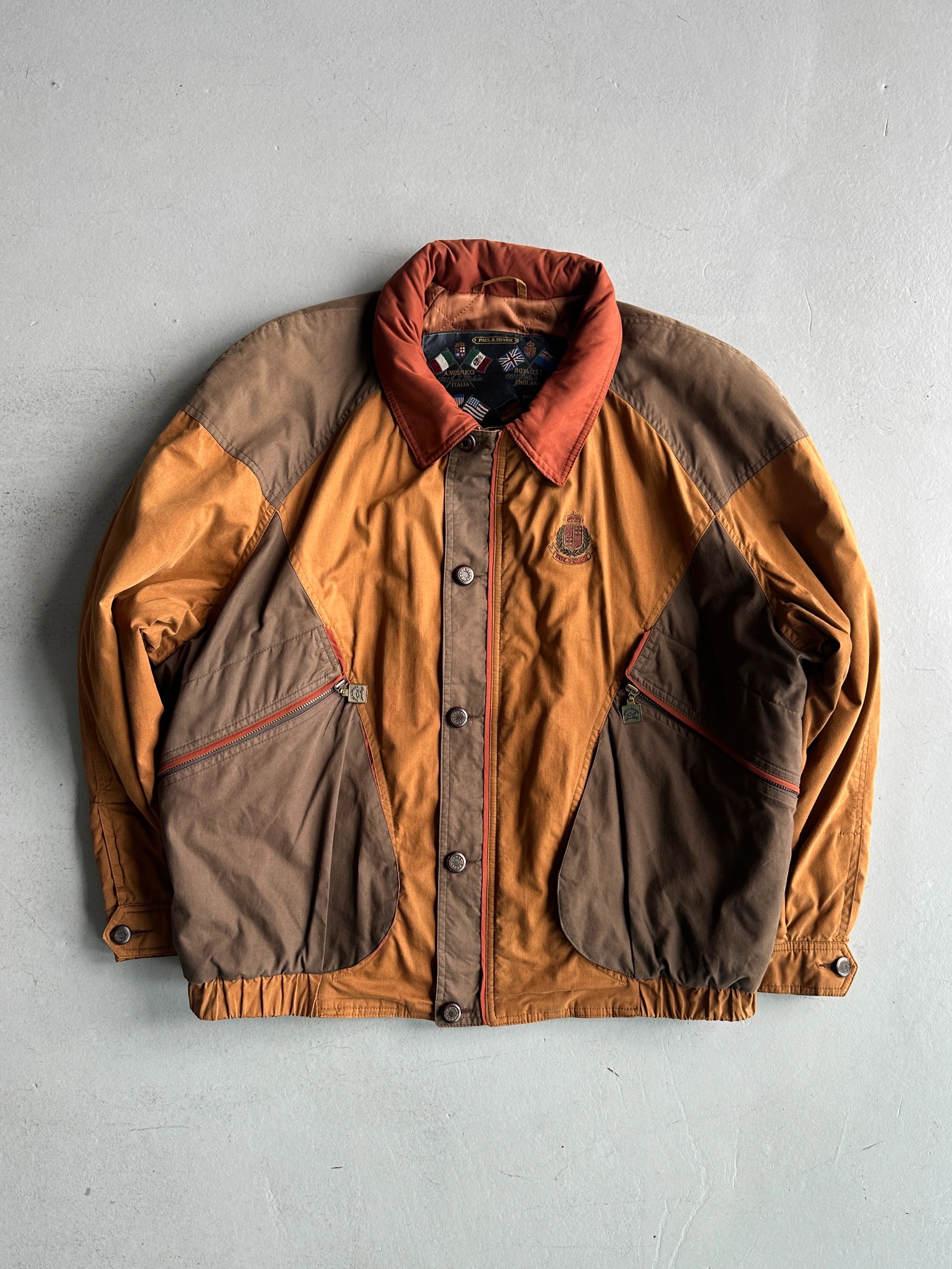 1980s ITALIAN LABEL PANELED PUFFER BOMBER JACKET
