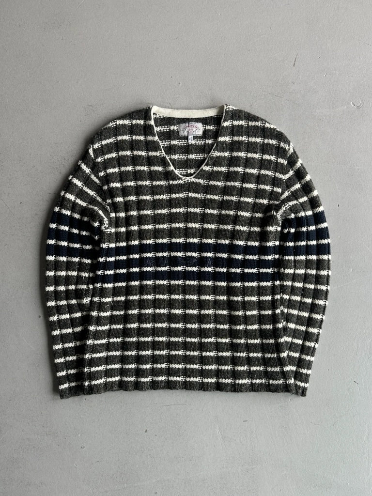 ARMANI JEANS - 1990s CHUNKY KNIT JUMPER WITH LOGO EMBROIDERED FRONT