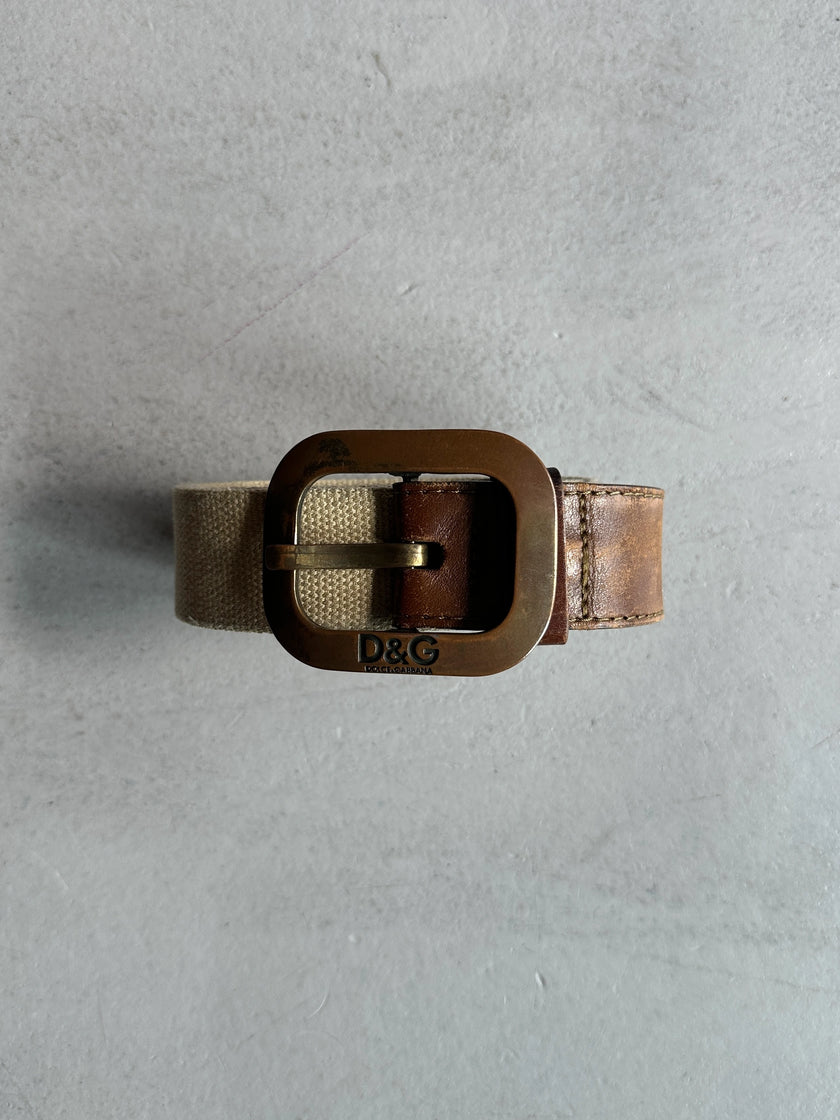 DOLCE & GABBANA - F/W 2003 CANVAS AND LEATHER BELT WITH BRASS BUCKLE