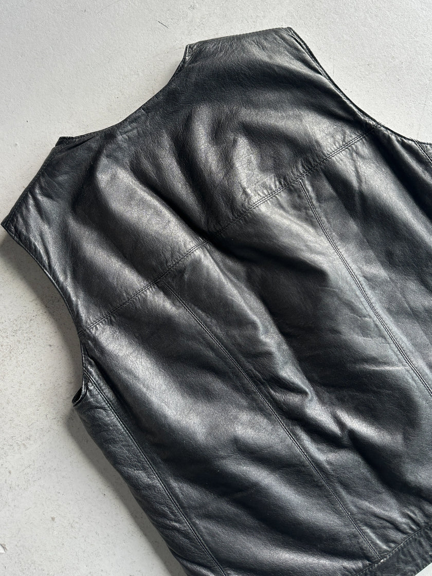 1990s REAL SHEARLING LEATHER VEST GILET JACKET