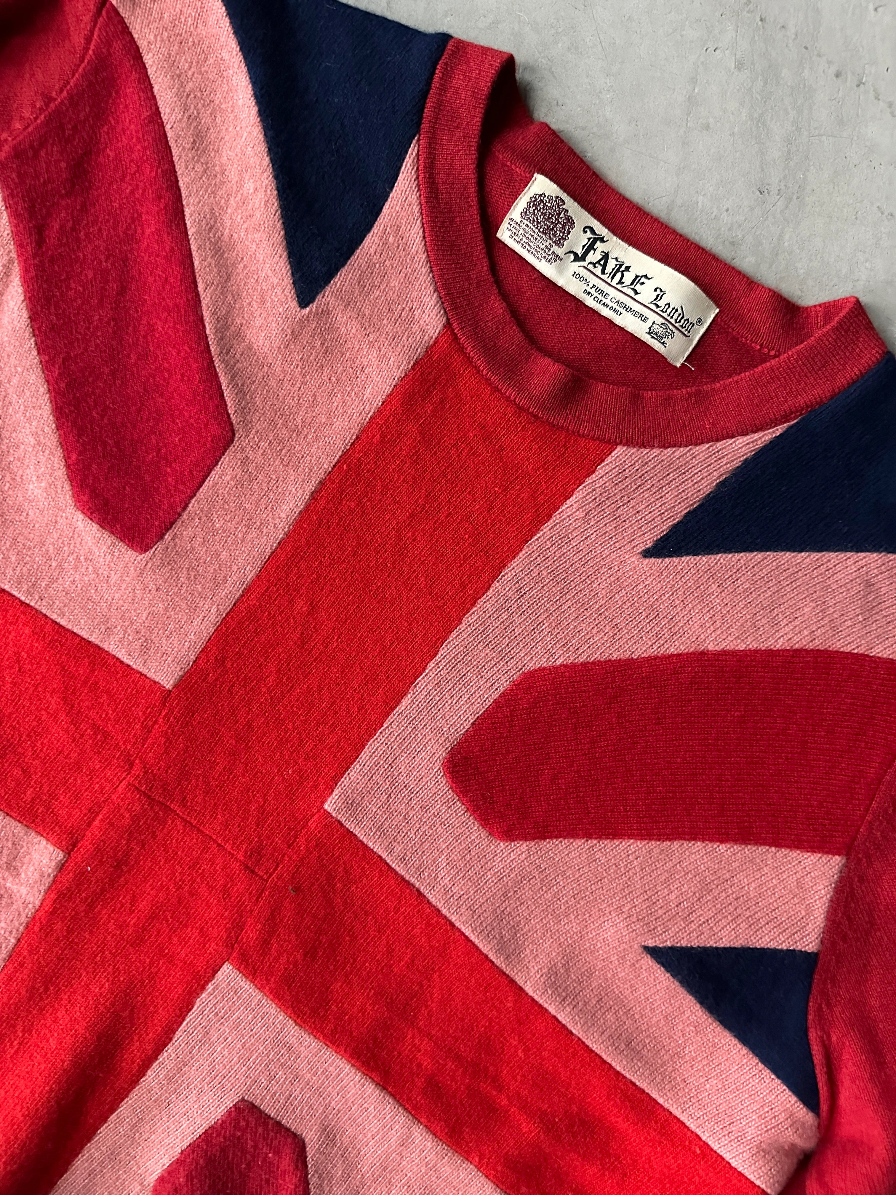 FAKE LONDON - 1990s UNION JACK CASHMERE CREW NECK JUMPER