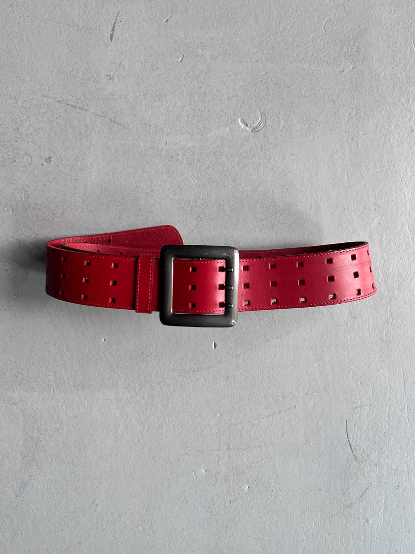 JEAN PAUL GAULTIER - 1990s GRID PERFORATION LEATHER BELT