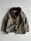 JUNYA WATANABE COMME DES GARÇONS MAN - A/W 2004 FUR COLLAR TWEED BLAZER WITH OVERSIZED BUTTONS