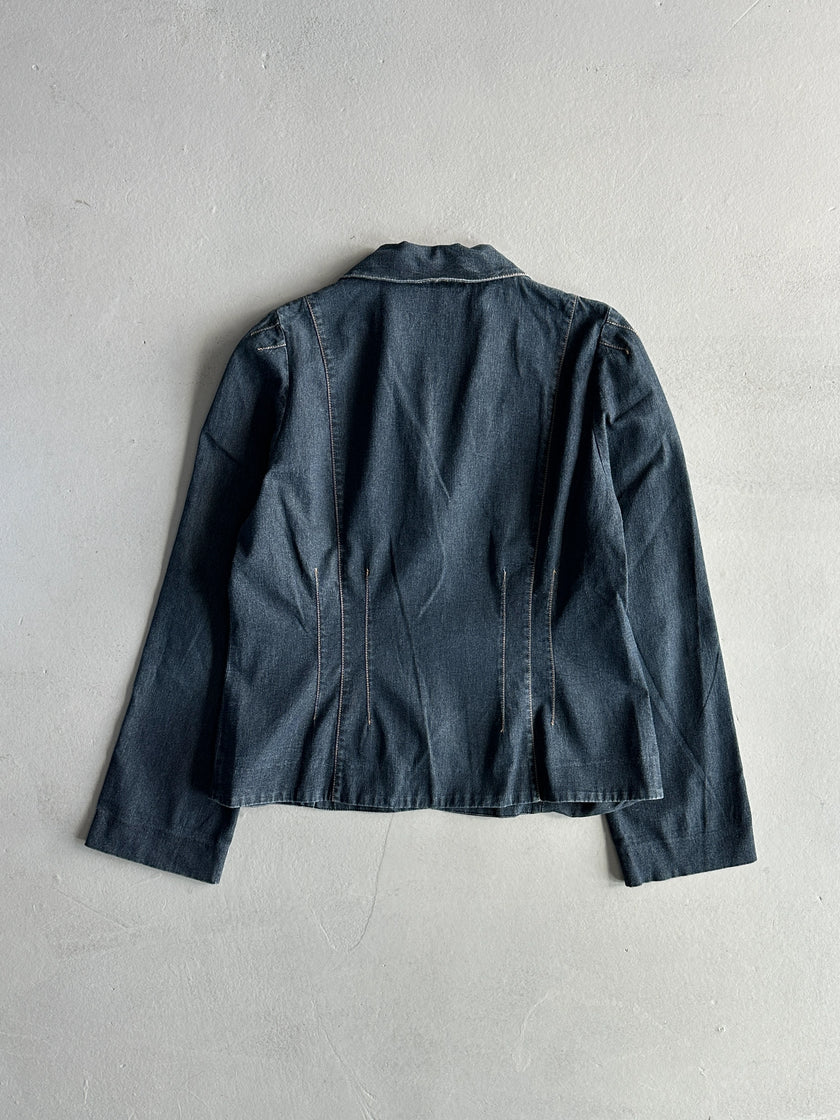 KENZO - 1980s DENIM BLAZER WITH CONTRASTING STITCHING