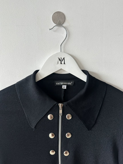 GAETANO NAVARRA - late 1990s KNITTED POLO WITH STUD DETAILS