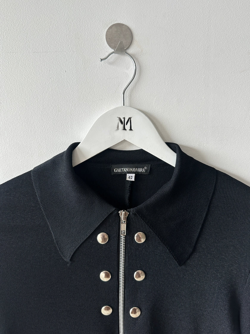 GAETANO NAVARRA - late 1990s KNITTED POLO WITH STUD DETAILS