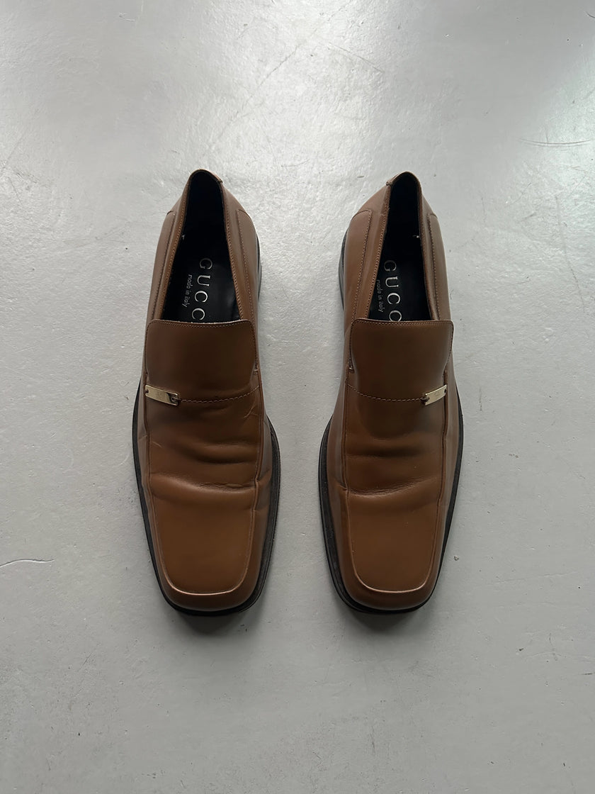 GUCCI - 1990s SQUARE TOE LEATHER LOAFERS