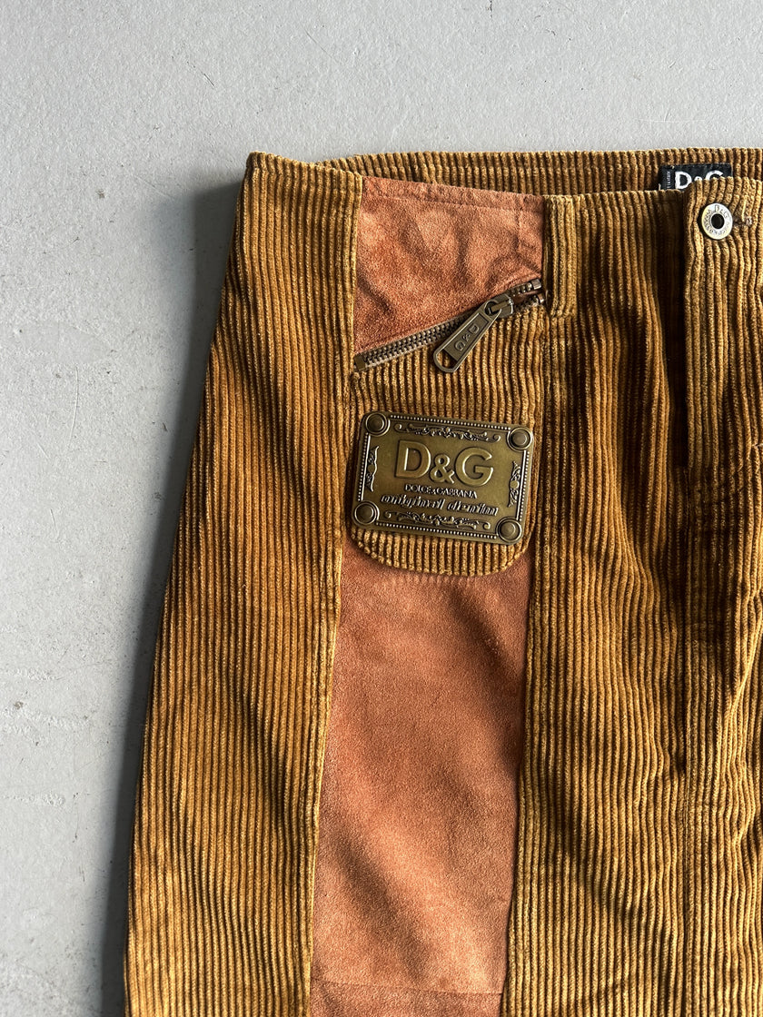 DOLCE & GABBANA - F/W 2002 PANELED CORDUROY AND SUEDE LONG SKIRT
