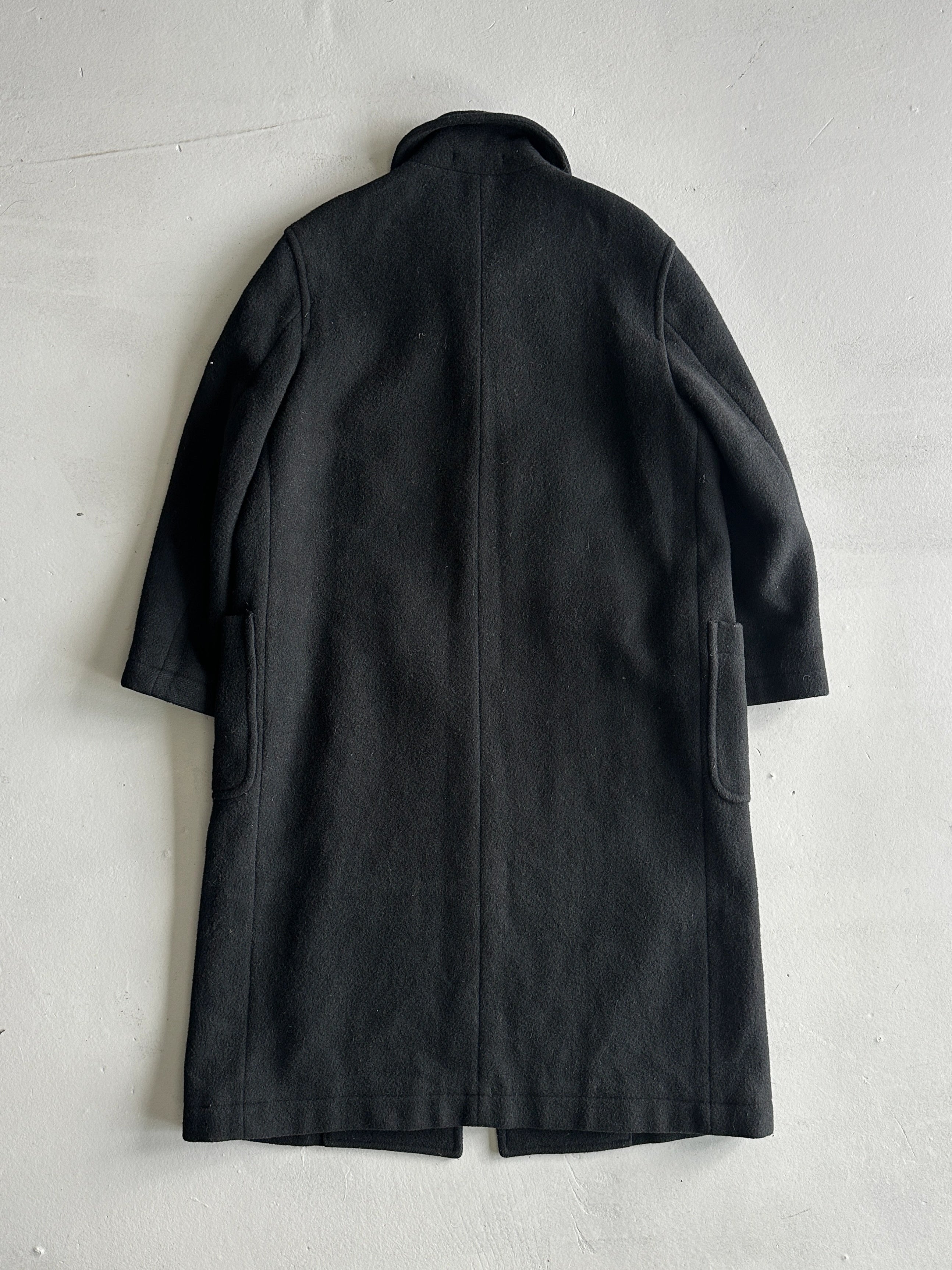 COMME DES GARÇONS TRICOT - A/W 1992 WOOL COAT WITH LEATHER FRONT STRINGS