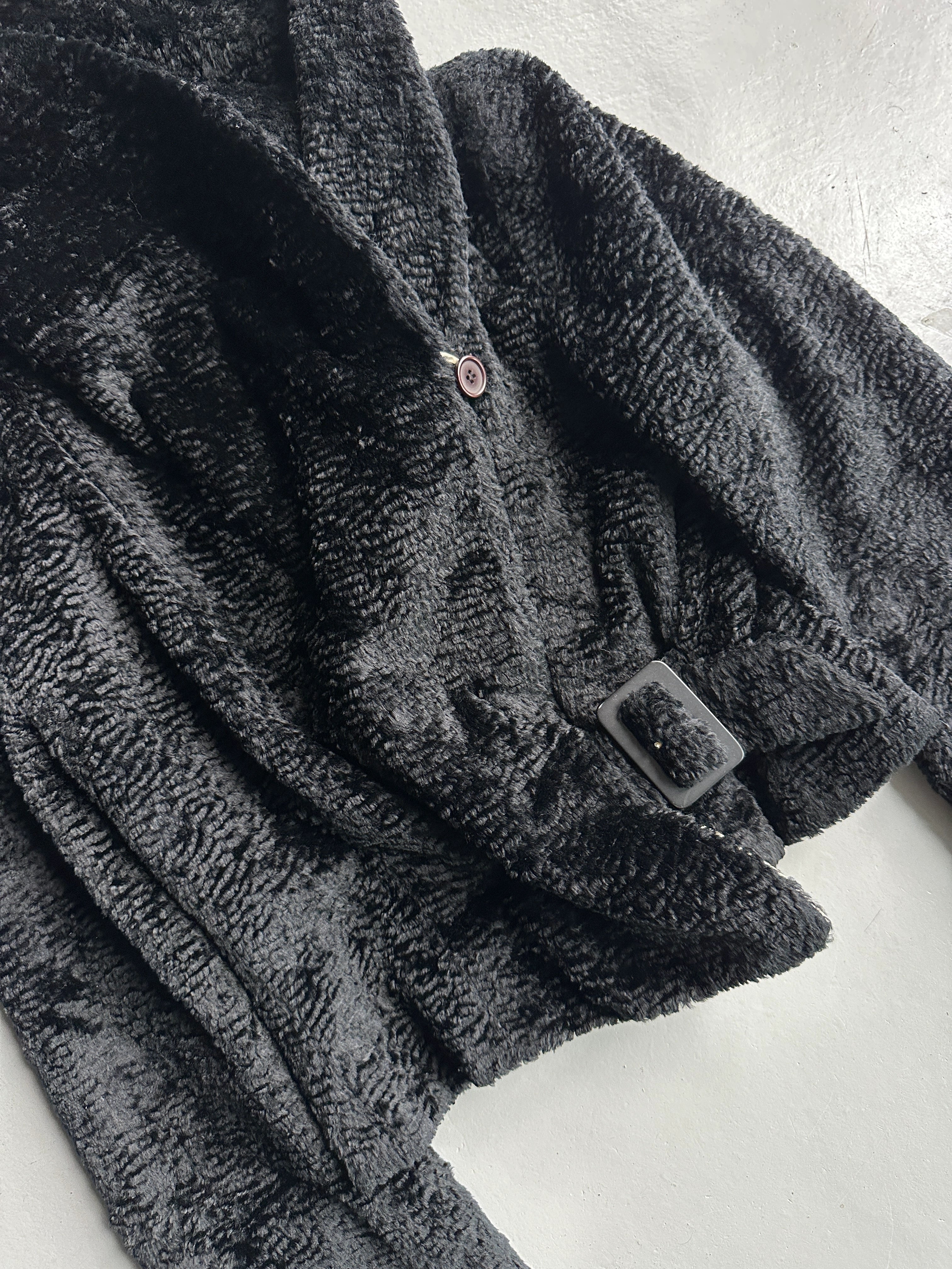 EMPORIO ARMANI - 1980s WAVED FAUX FUR BELTED JACKET