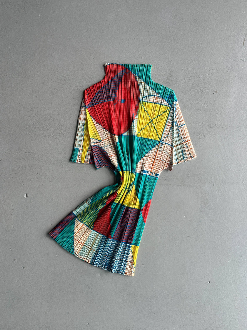 ISSEY MIYAKE PLEATS PLEASE - S/S 1998 GEOMETRIC PRINT HALF SLEEVE TOP