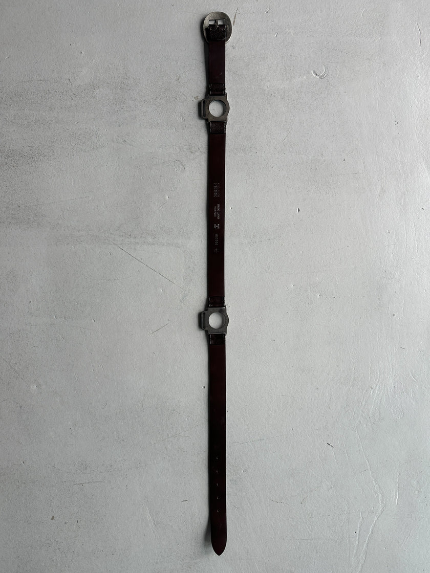 GIANFRANCO FERRÉ - 1990s LEATHER BELT WITH GEOMETRIC METAL CONNECTORS