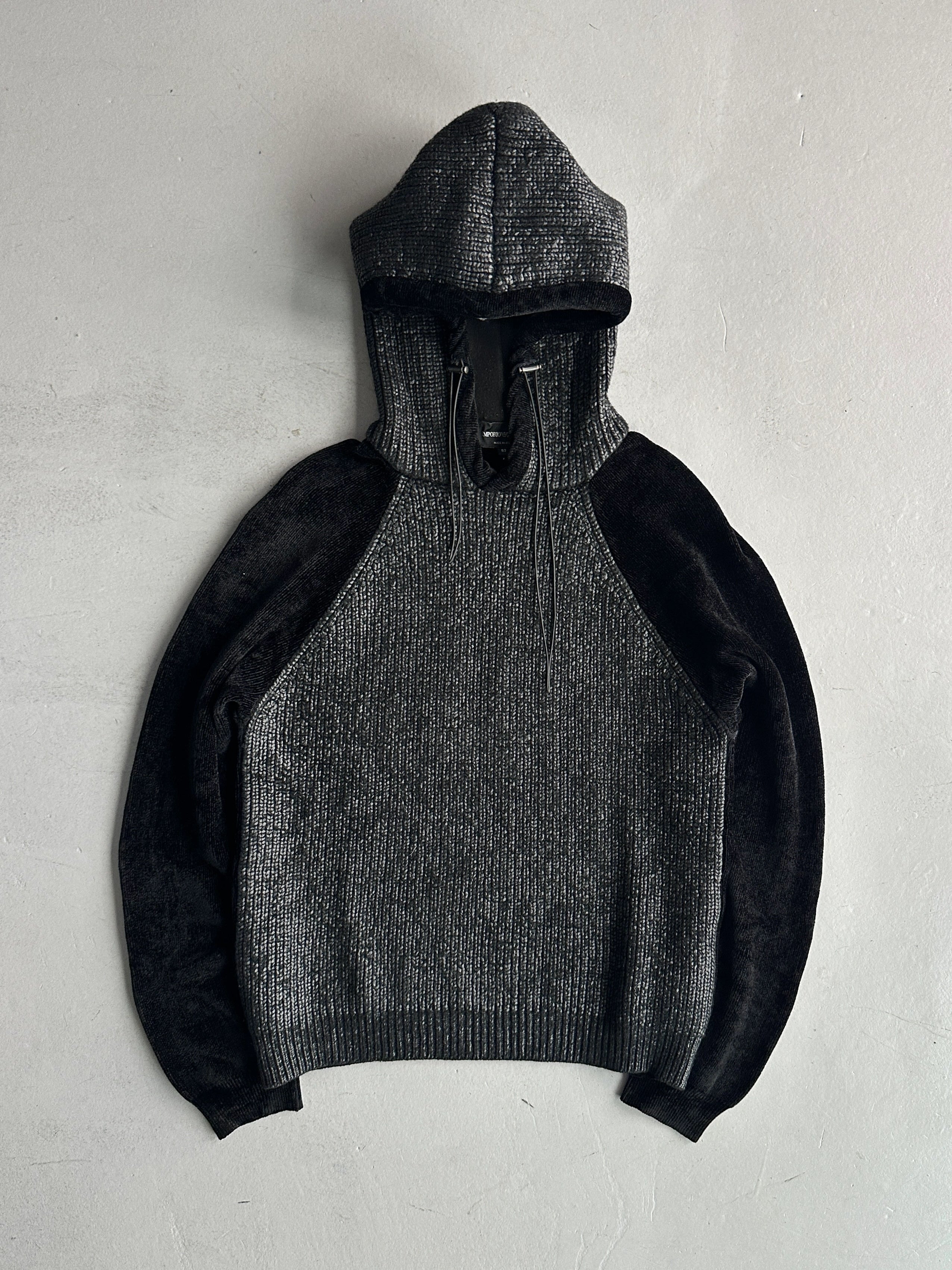 EMPORIO ARMANI - 2000s CHENILLE JUMPER WITH CONTRASTING FRONT AND HOOD
