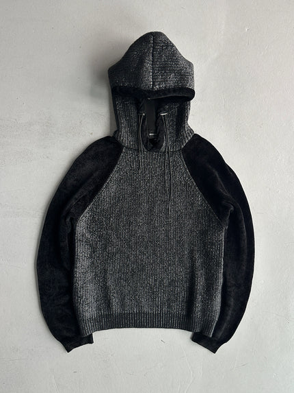 EMPORIO ARMANI - 2000s CHENILLE JUMPER WITH CONTRASTING FRONT AND HOOD