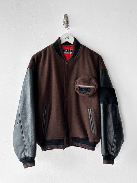 MICHIKO KOSHINO - 1990s BOMBER JACKET WITH CONTRASTING SLEEVE AND DETACHABLE POUCH POCKET