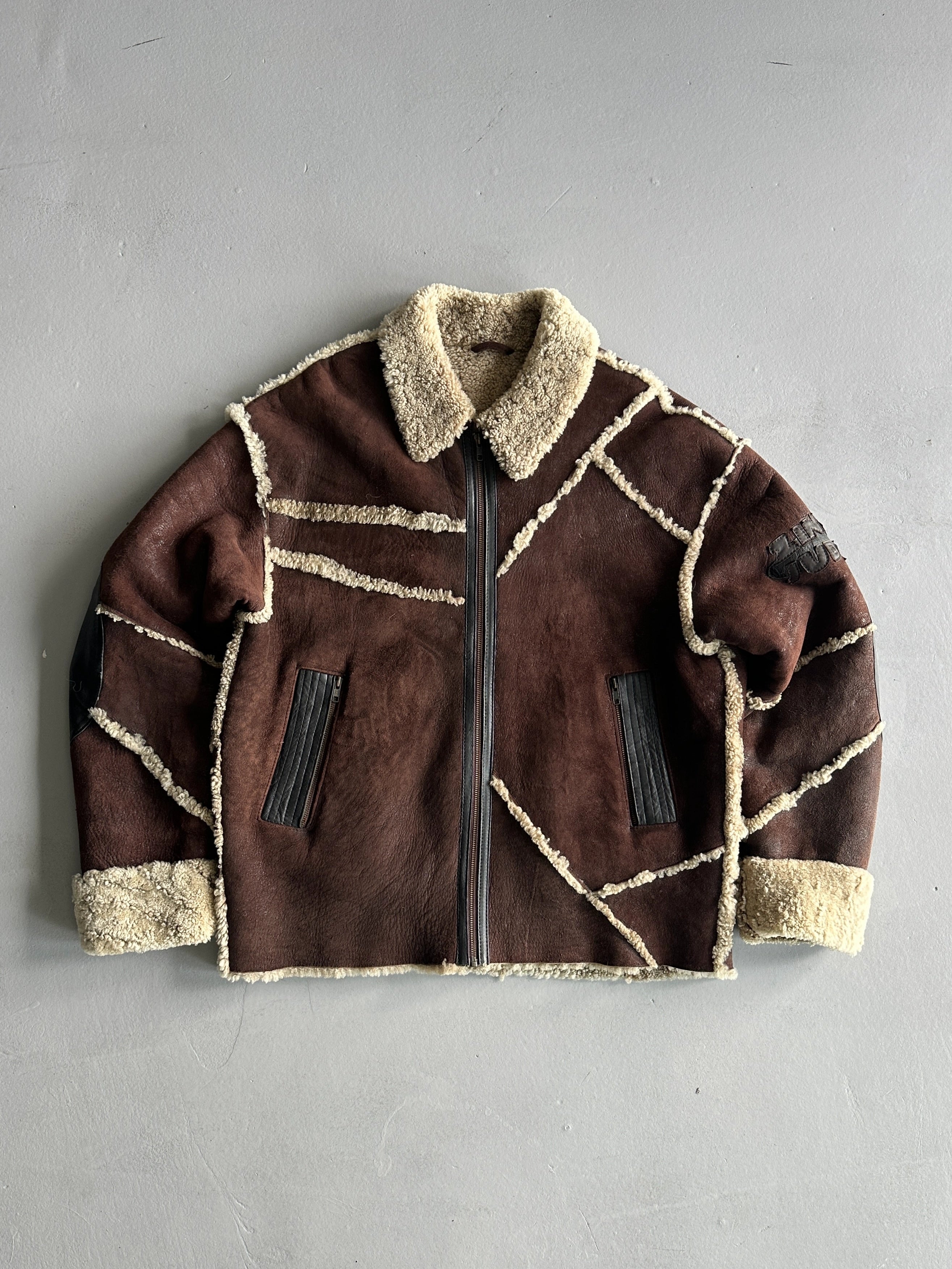 ZINO & JUDY - 1990s PANELED SHEARLING BOMBER JACKET