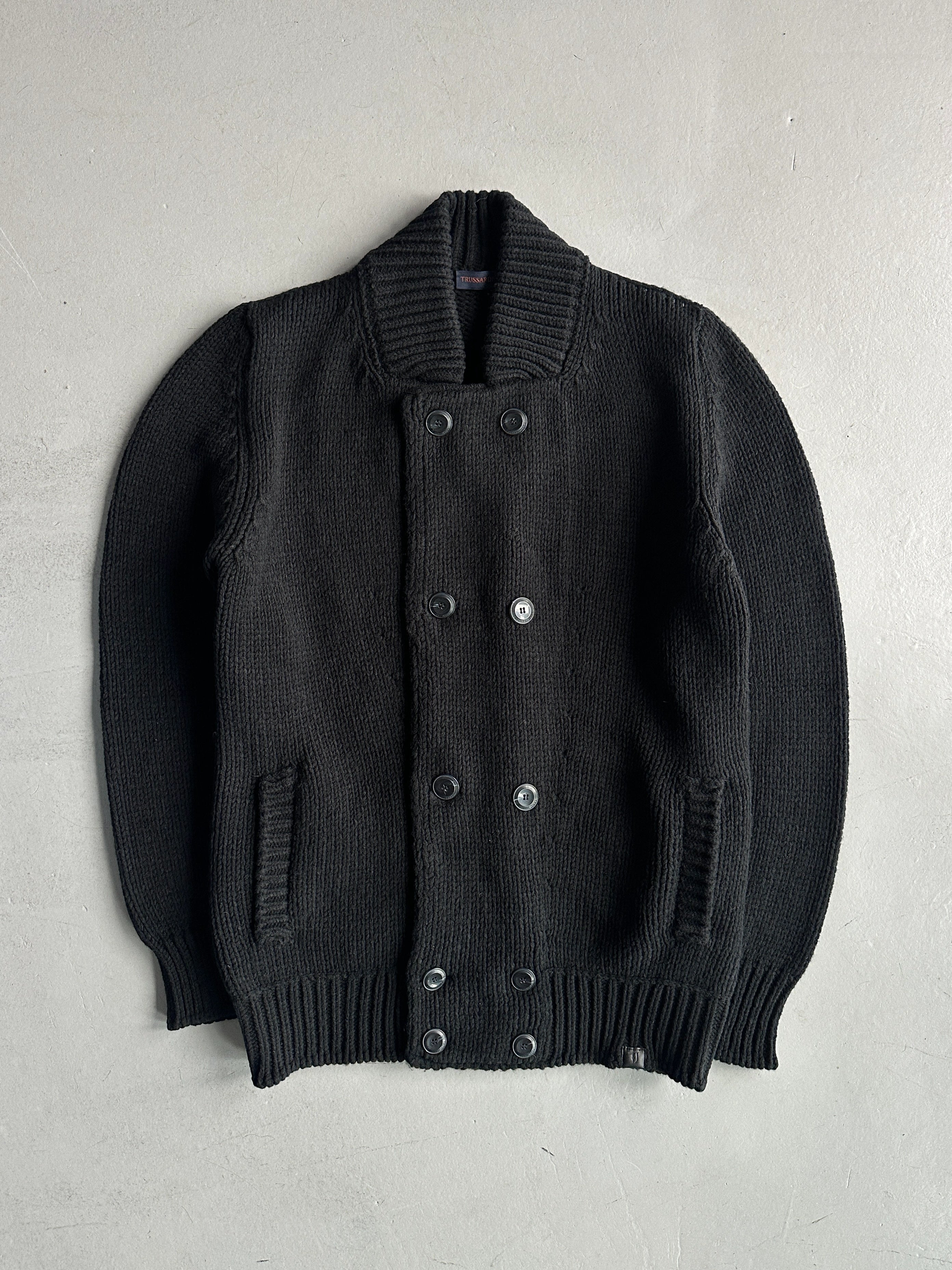 TRUSSARDI - 2000s DOUBLE BREASTED CHUNKY KNIT CARDIGAN