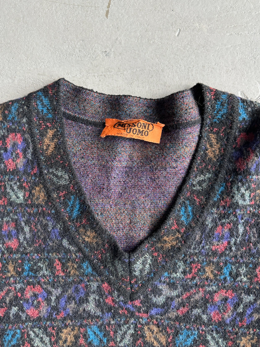 MISSONI - 1990s JACQUARD PATTERN V NECK BOXY FIT JUMPER