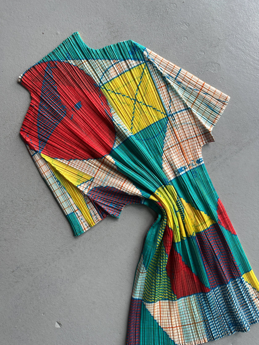 ISSEY MIYAKE PLEATS PLEASE - S/S 1998 GEOMETRIC PRINT HALF SLEEVE TOP