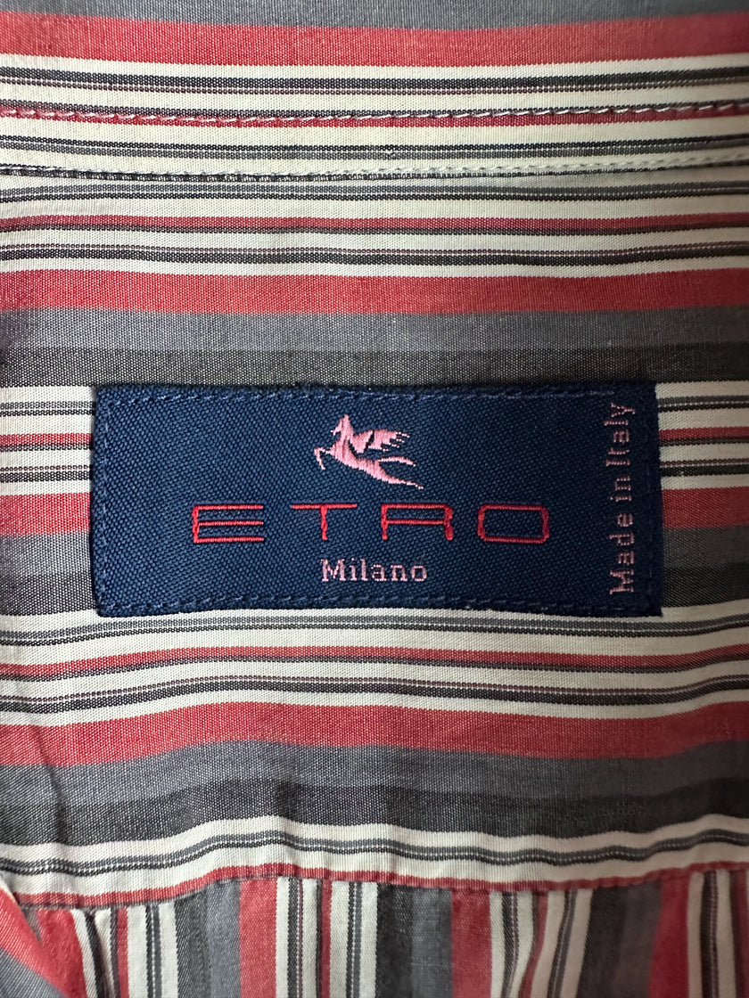 ETRO - 1990s SQUARE COLLAR STRIPED LONG SLEEVE SHIRT