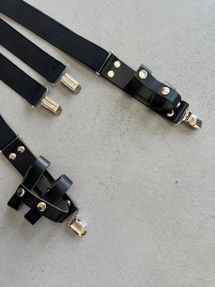 1990s Y BACK SUSPENDERS WITH LEATHER POUCHES