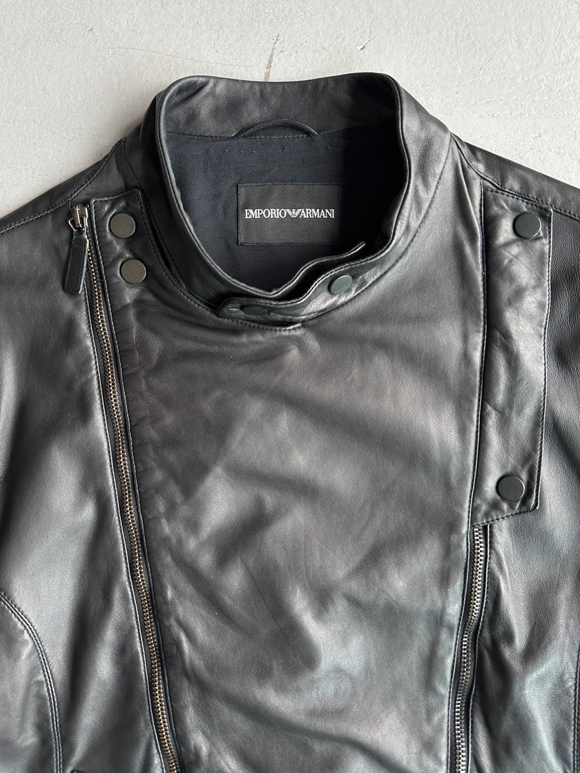 EMPORIO ARMANI - S/S 2009 ASYMMETRIC DOUBLE ZIP SOFT LEATHER JACKET