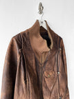 MARITHÉ & FRANÇOIS GIRBAUD X COMPAGNIE DES MONTAGNES & DES FORÊTS - 1980s DISTRESSED LEATHER BOMBER JACKET WITH HIGH RIBBED NECK