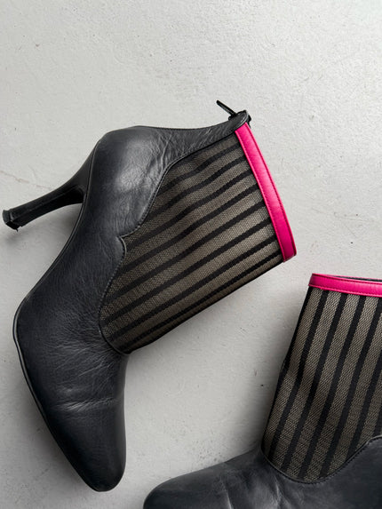 LIMI FEU BY LIMI YAMAMOTO - 2000s LEATHER ANKLE BOOTS WITH SHEER MESH PANEL