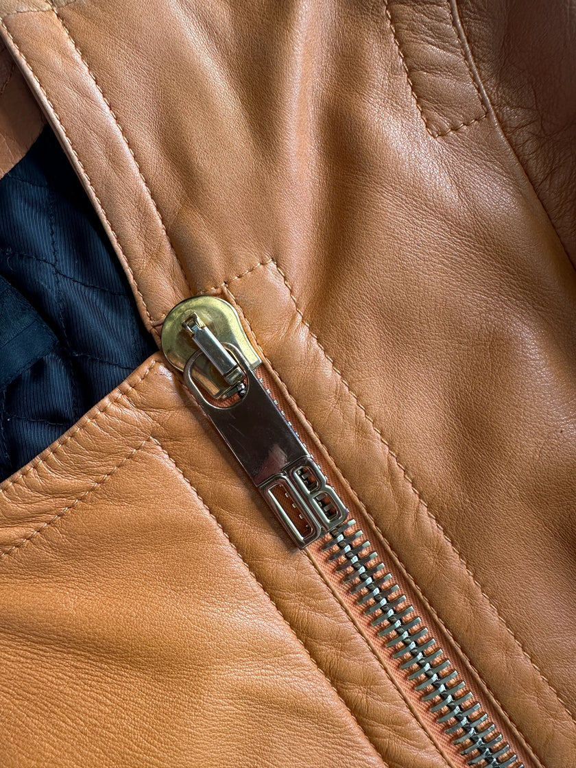 DIRK BIKKEMBERGS - 1990s LEATHER JACKET WITH OVERSIZED ZIP PULL DETAIL