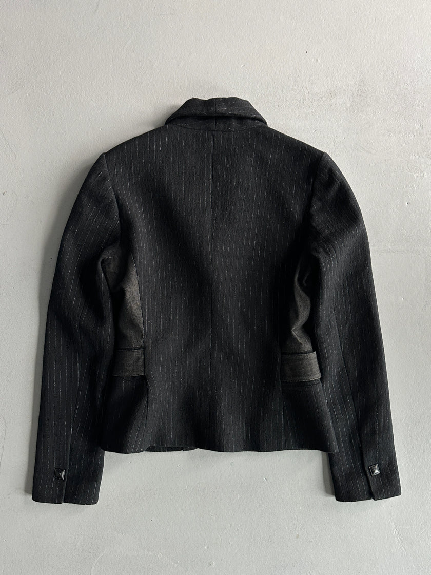 JUST CAVALLI - 1990s PINSTRIPED BLAZER WITH DENIM DETAILS