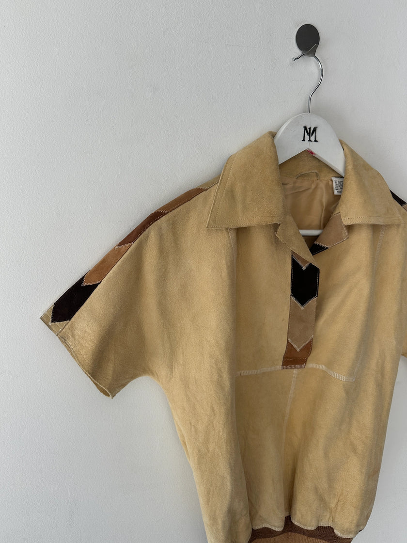 ITALIAN LABEL - late 1970s SUEDE POLO T-SHIRT