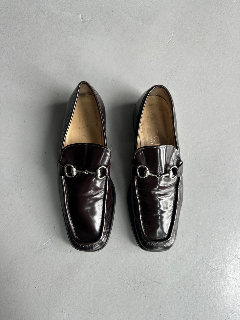 GUCCI - 1980s SQUARE TOE HORSEBIT LOAFERS