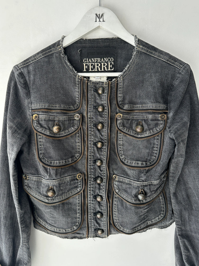 GIANFRANCO FERRÉ - early 2000s CROP FIT DENIM JACKET WITH EXPOSED ZIP DETAILS