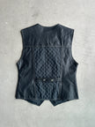 1990s LEATHER VEST GILET WITH NYLON DETAILS AT FRONT AND BACK