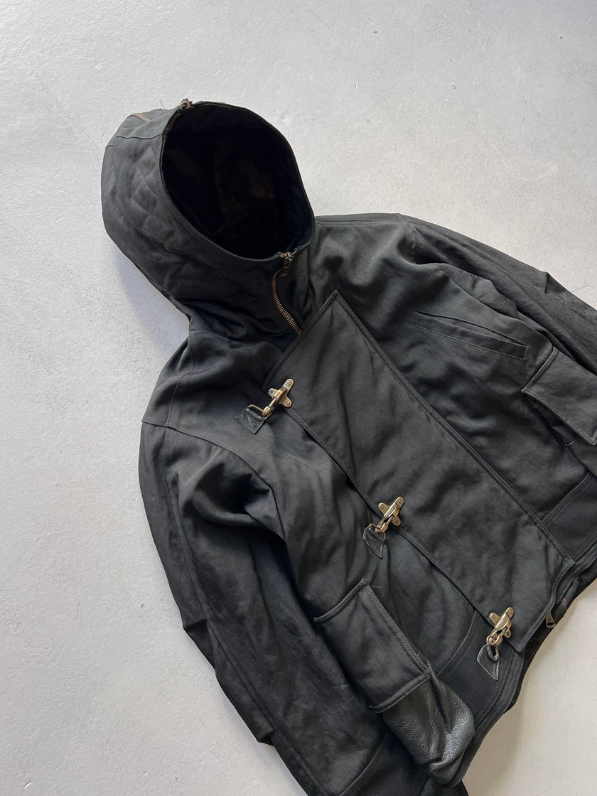 GIANFRANCO FERRÉ – 1990s BLACK HOODED JACKET WITH TOGGLE CLOSURES