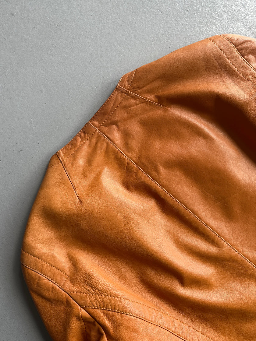 DIRK BIKKEMBERGS - 1990s LEATHER JACKET WITH OVERSIZED ZIP PULL DETAIL