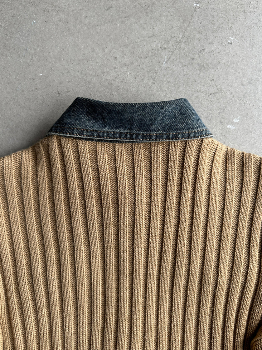 MOSCHINO - 2000s DENIM JACKET WITH KNITTED SLEEVE AND BACK