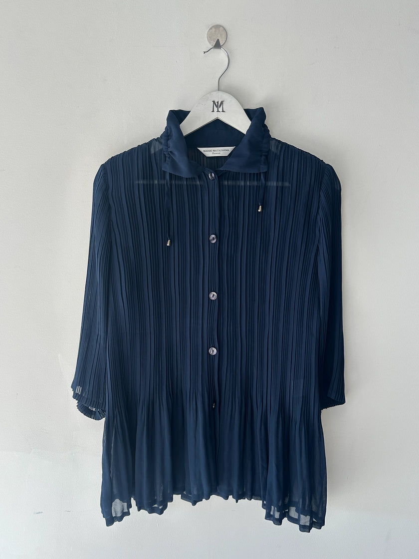 MASAKI MATSUSHIMA - 2000s PLEATED BLOUSE WITH DRAWSTRING COLLAR