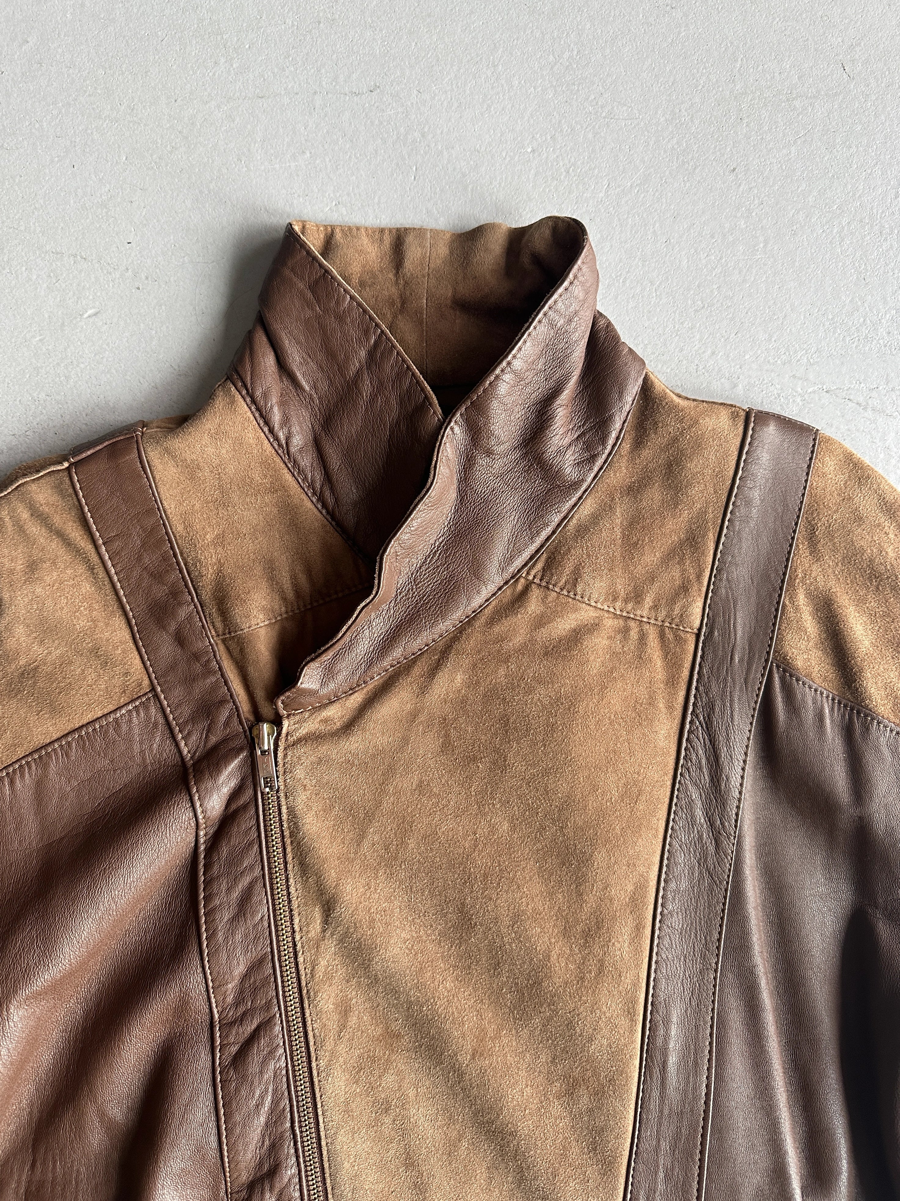 1980s DROPPED SHOULDER LEATHER AND SUEDE BOMBER JACKET