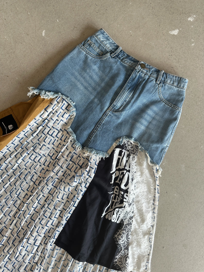 2000s ASYMMETRICAL LAYERED DENIM SKIRT