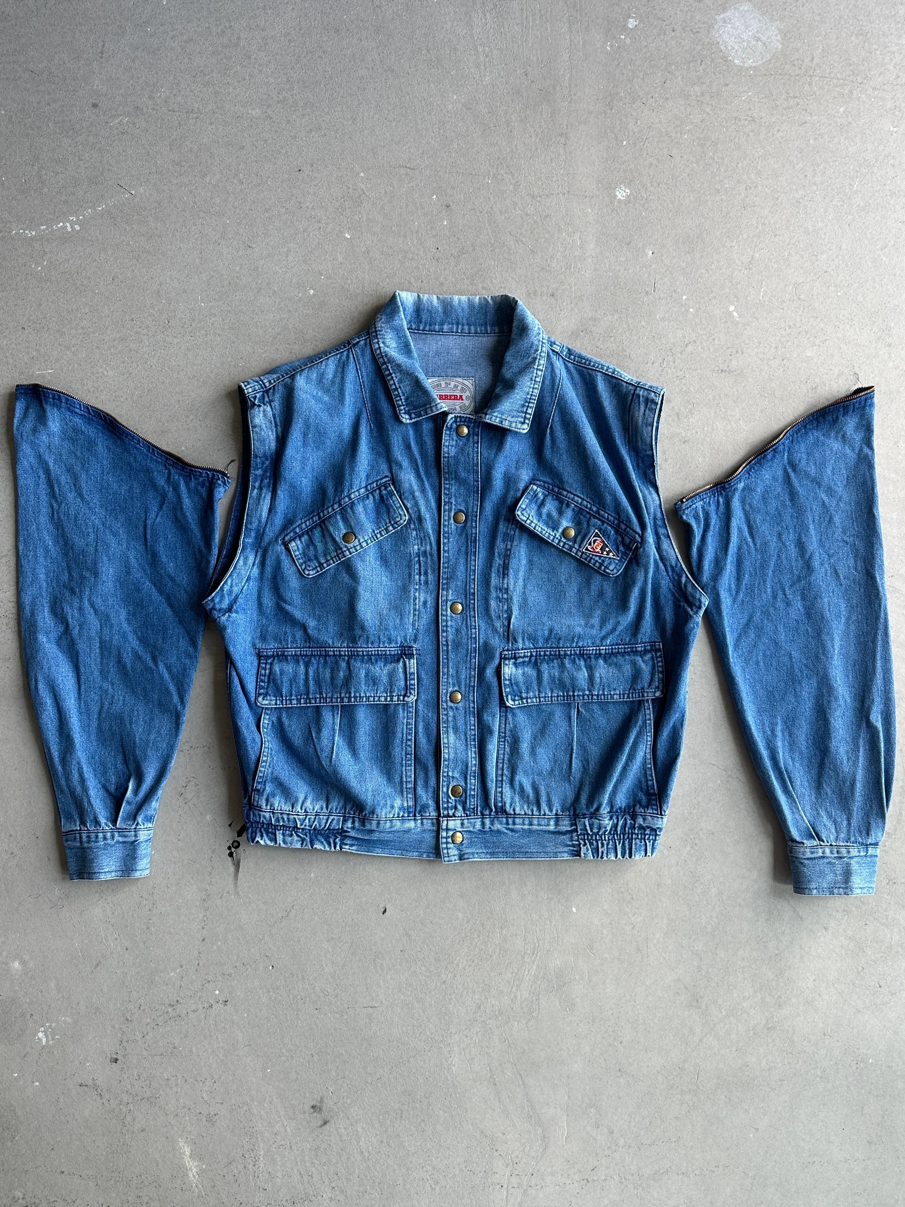 1980s 2 IN 1 DENIM JACKET GILET WITH REMOVABLE SLEEVE