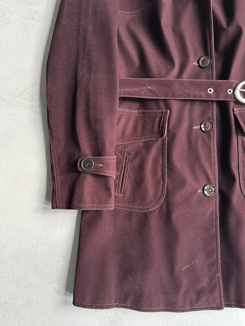 KATHARINE HAMNETT - 1990s VELVET BELTED TRENCH COAT