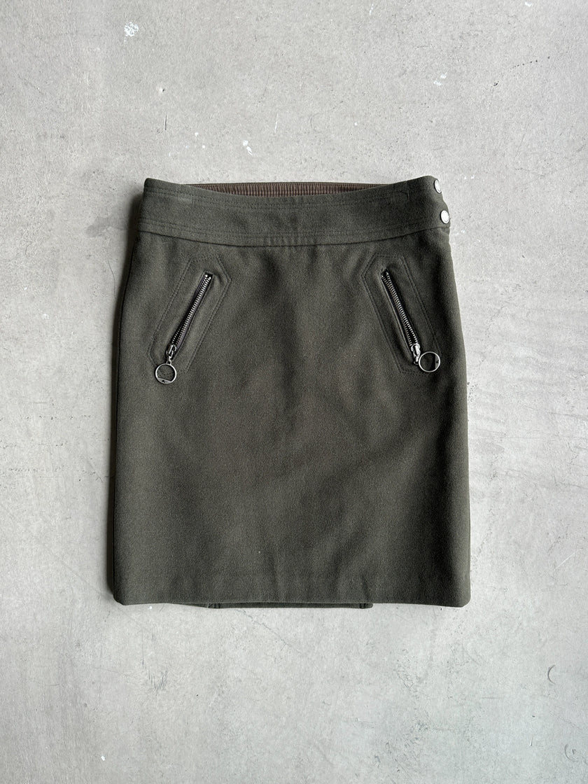 BURBERRY BLUE LABEL - 2000s WOOL MINI SKIRT WITH ASYMMETRICAL POCKETS
