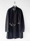 JEAN PAUL GAULTIER - early 2000s VELVET COAT WITH LEATHER STRAP AT COLLAR AND BELTED WAIST
