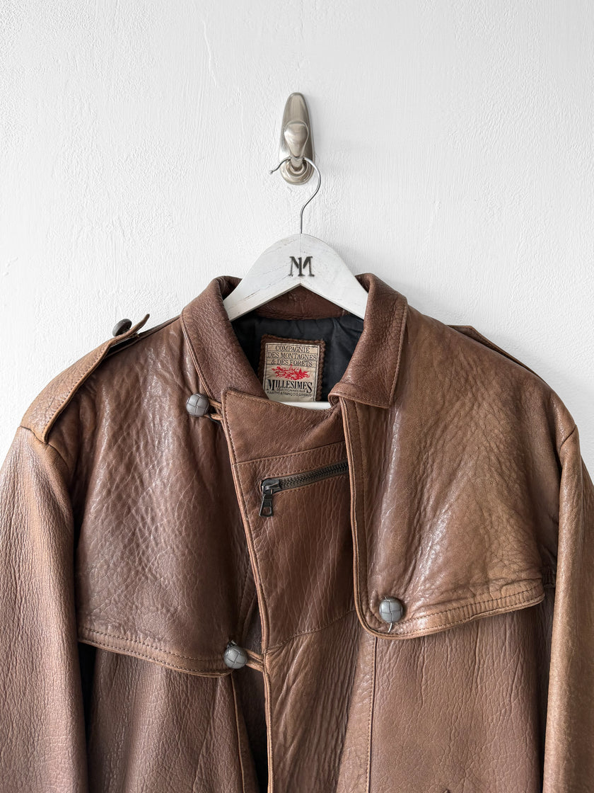 MARITHÉ & FRANÇOIS GIRBAUD X COMPAGNIE DES MONTAGNES & DES FORÊTS - 1980s ASYMMETRICAL FRONT LEATHER JACKET