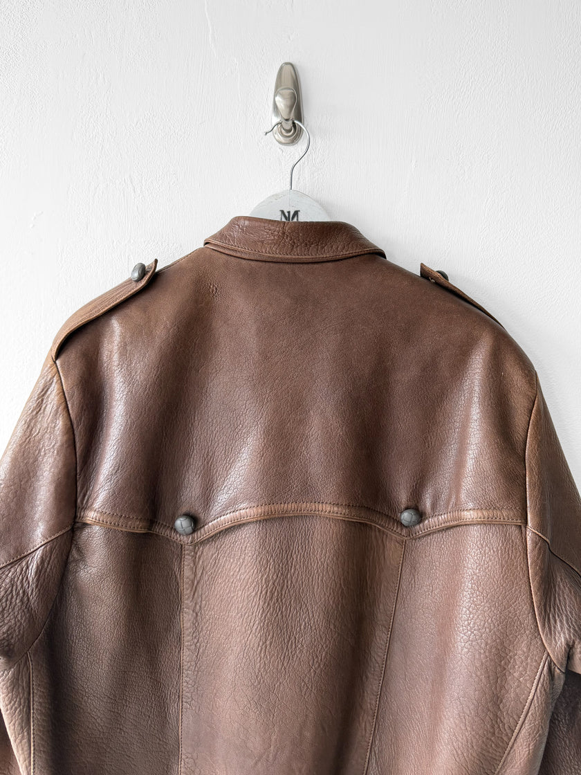 MARITHÉ & FRANÇOIS GIRBAUD X COMPAGNIE DES MONTAGNES & DES FORÊTS - 1980s ASYMMETRICAL FRONT LEATHER JACKET